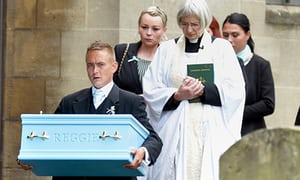 Ryan Young carries Reggie’s coffin at his funeral service at Sunderland Minster in July 2015.