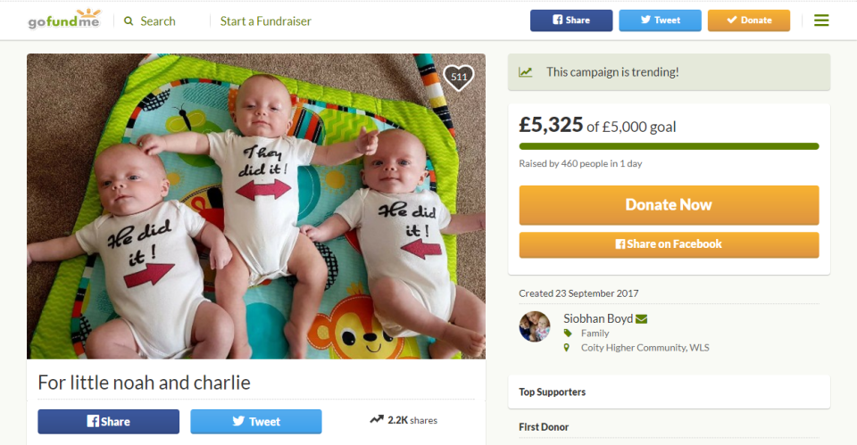  The £5,000 goal for the tragic tots was reached just 24 hours after the page was set up